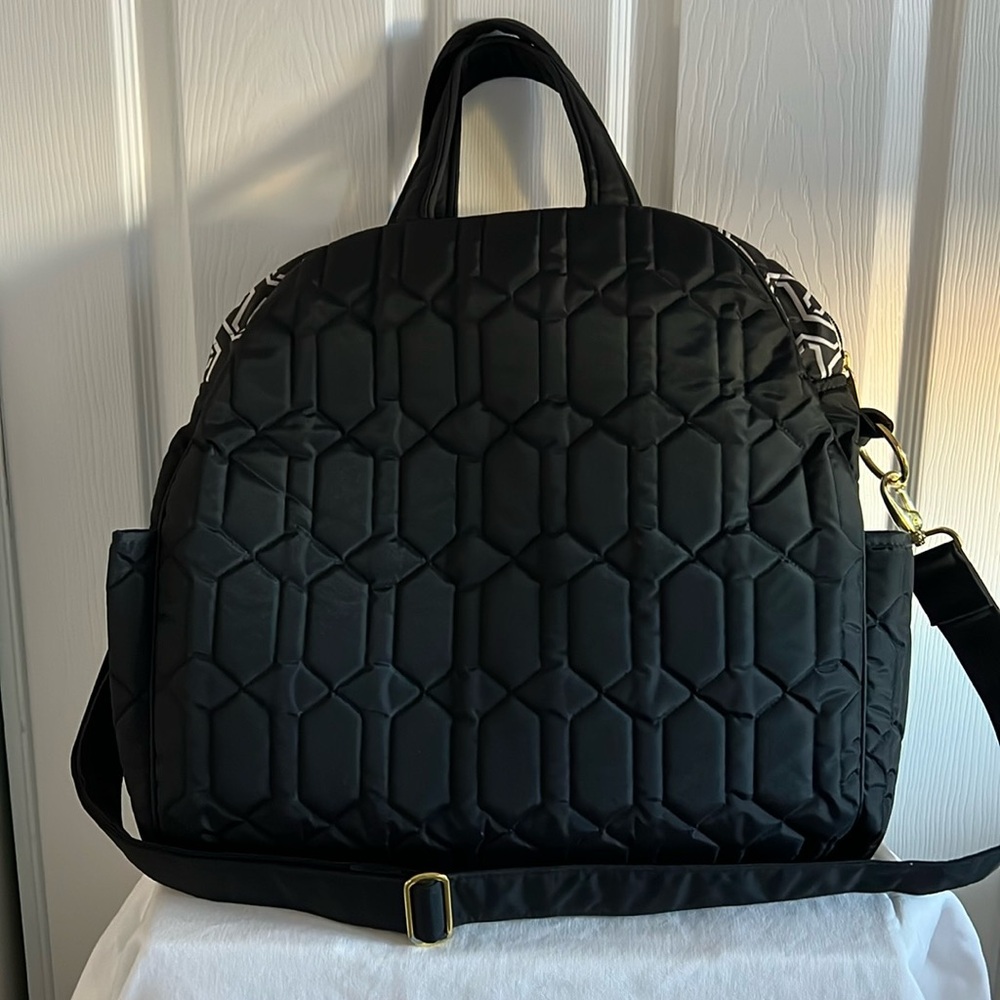 Black quilted nylon large  crossbody bag.